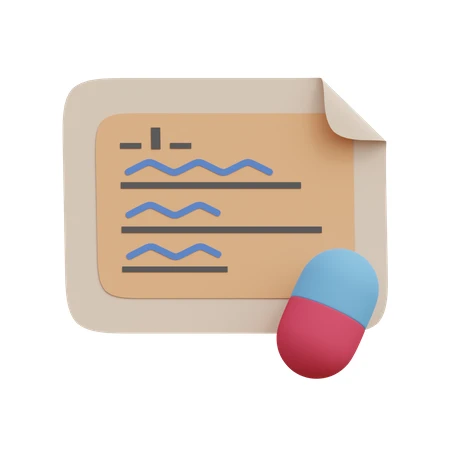 3D medical prescription document icon with capsule