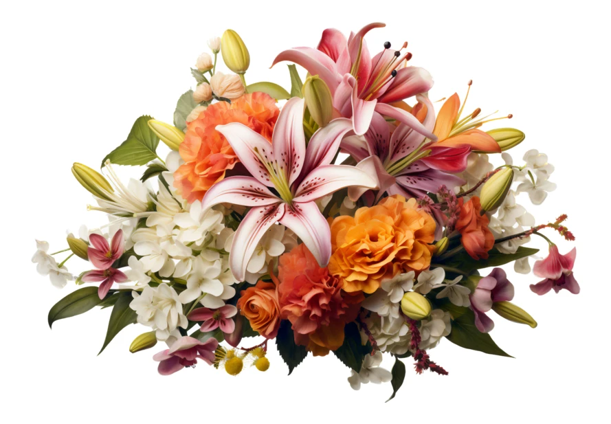 Vibrant floral bouquet with pink lilies and orange flowers