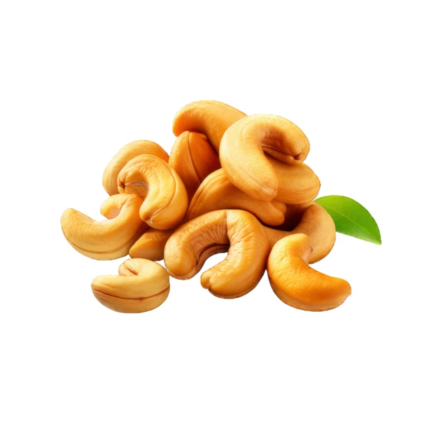 Roasted cashew nuts pile isolated on white background