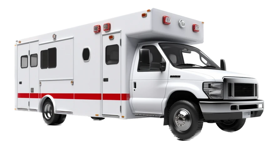 White emergency ambulance vehicle isolated on white background
