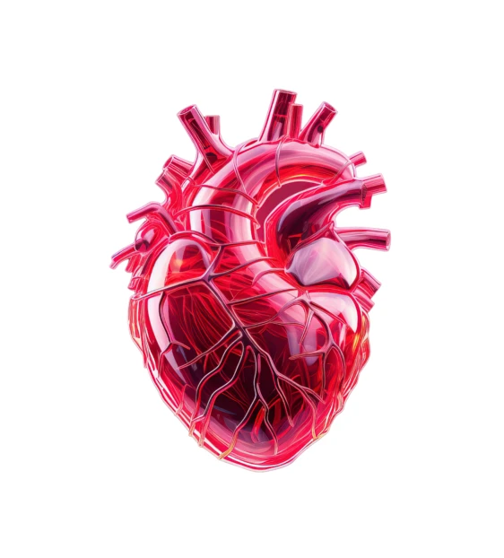 Stylized red translucent human heart 3D illustration