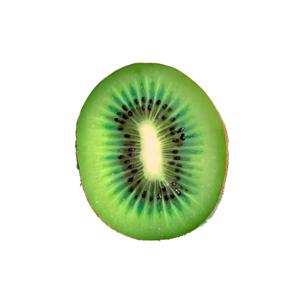 Single slice of fresh green kiwi on white background