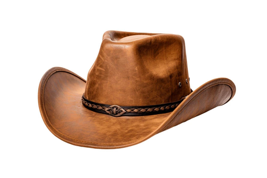Distressed brown leather western cowboy hat isolated