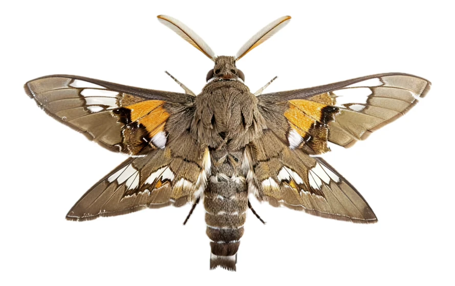Hawk moth with spread wings isolated on white background