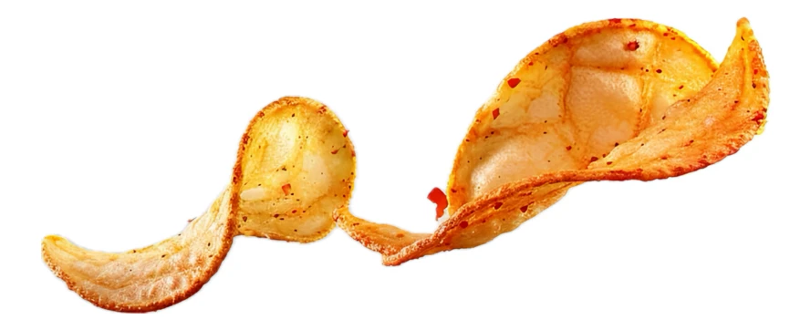 Spicy seasoned curved potato chip isolated on white background