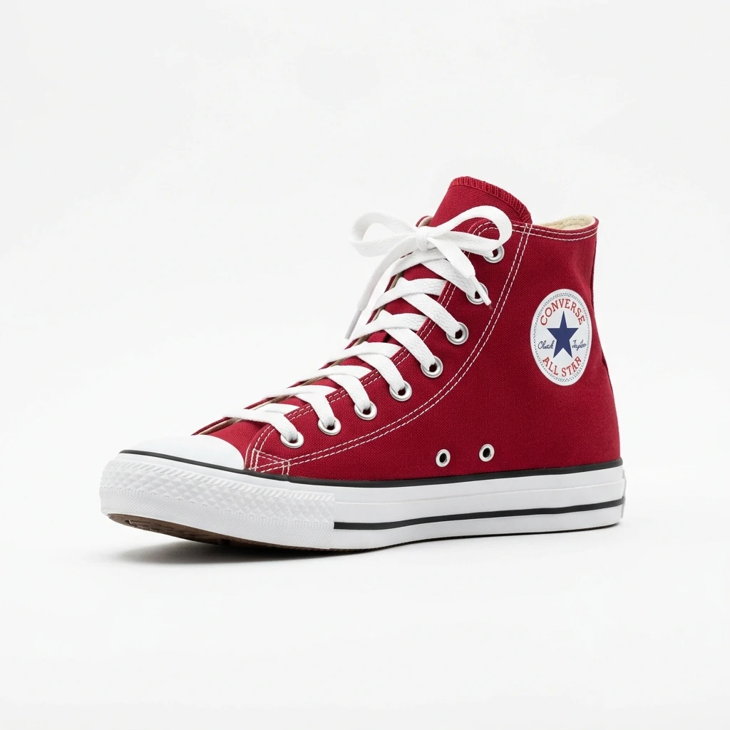 Classic red canvas high-top sneaker on white background