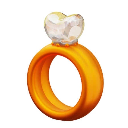3D stylized gold ring with heart shaped diamond gem