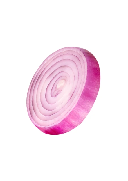 Single fresh red onion slice isolated on white background