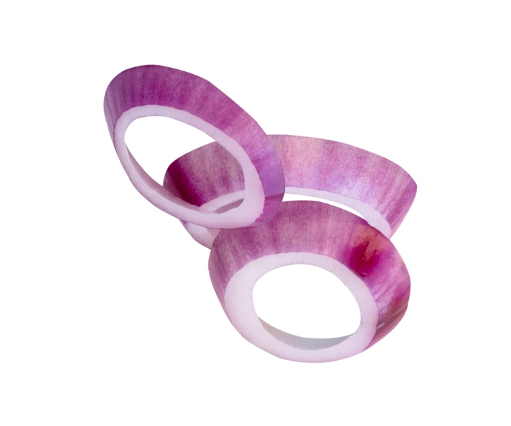 Fresh red onion rings isolated on white background