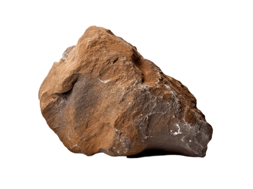Single reddish brown rock isolated on white background