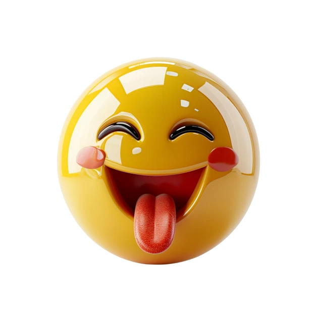 3D yellow laughing emoji sticking tongue out