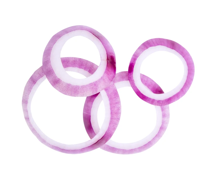 Fresh red onion rings isolated on white background