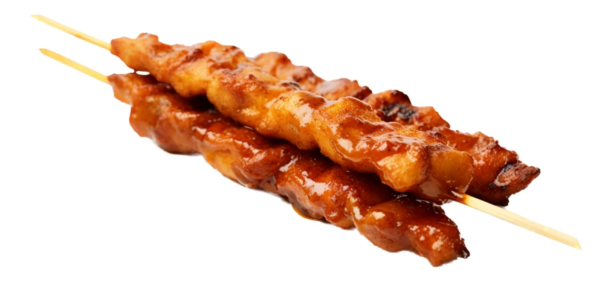 Grilled chicken yakitori skewers isolated on white background