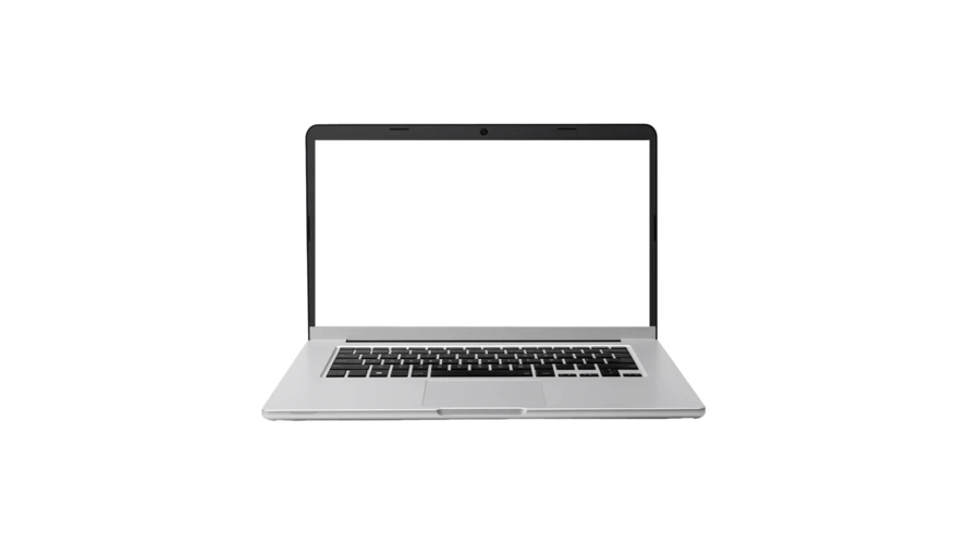 Open modern laptop with blank white screen isolated on white
