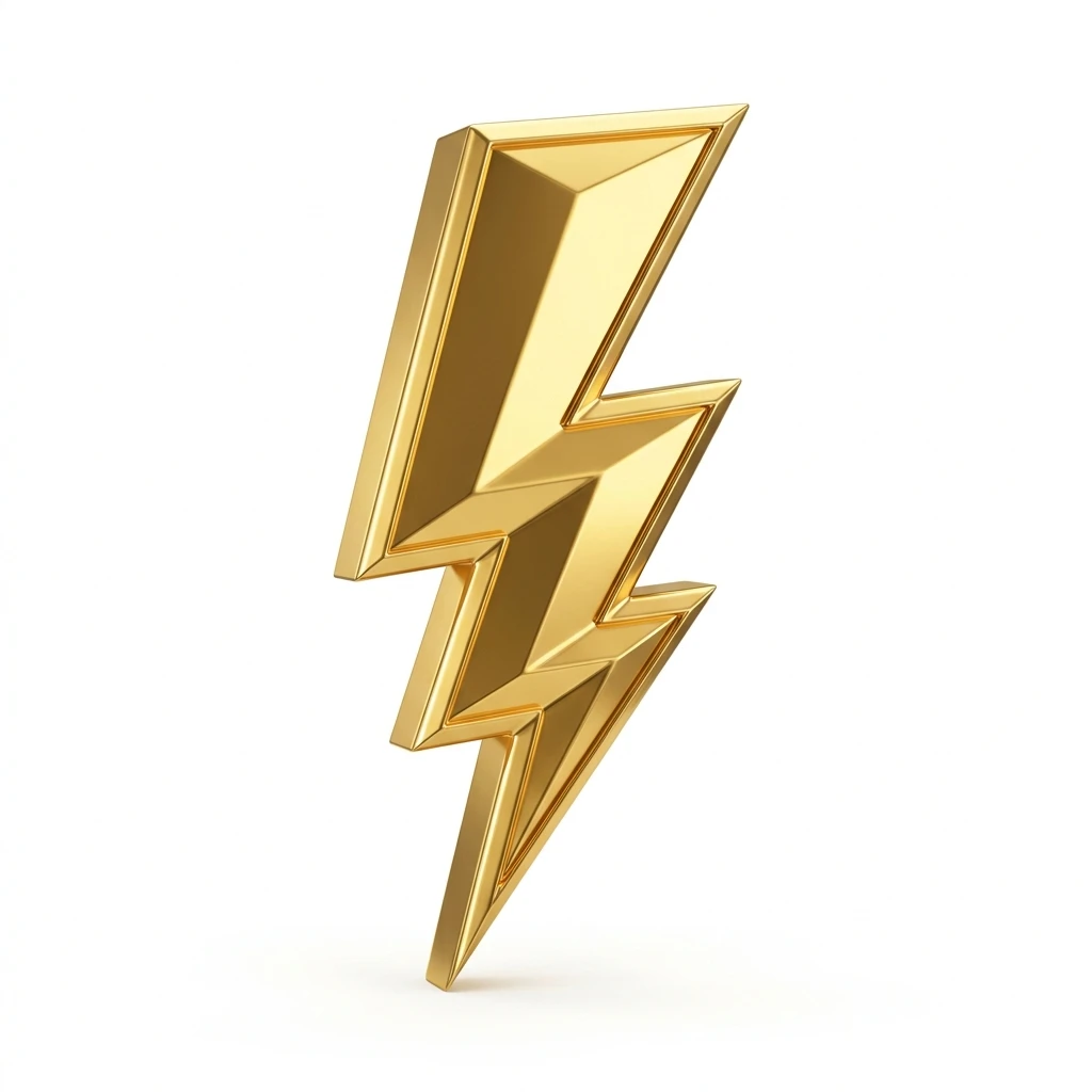 3D golden lightning bolt icon isolated on white background