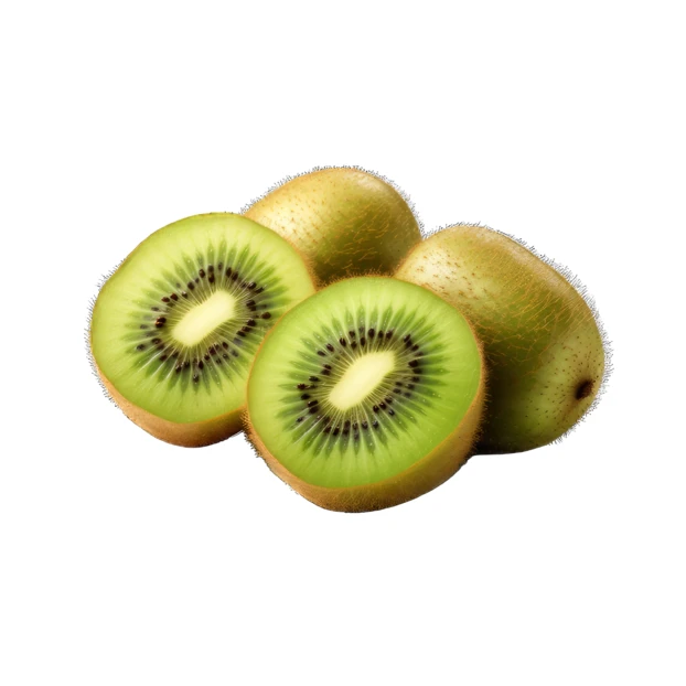 Fresh whole and halved kiwi fruits isolated on white