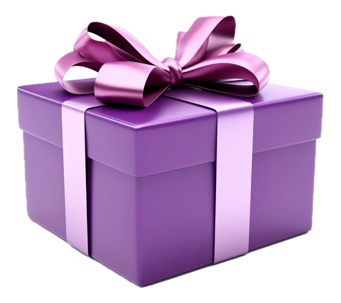 Purple gift box with satin ribbon and bow isolated