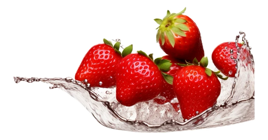 Fresh strawberries with water splash on white background