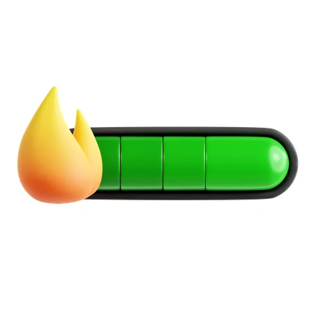 3D green progress bar with fire icon isolated