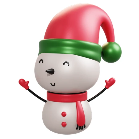 Cute 3D snowman character wearing a red festive hat