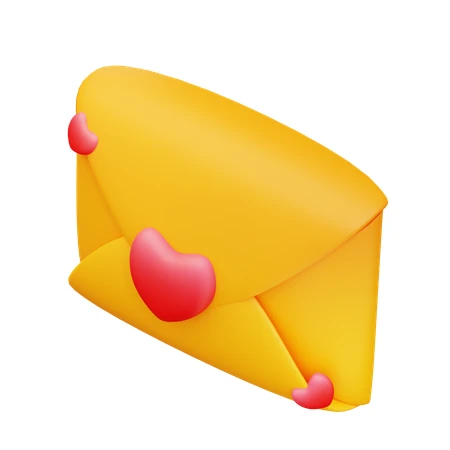 3D yellow envelope with pink hearts for love letter