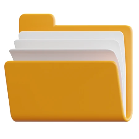 3D yellow file folder icon with documents inside