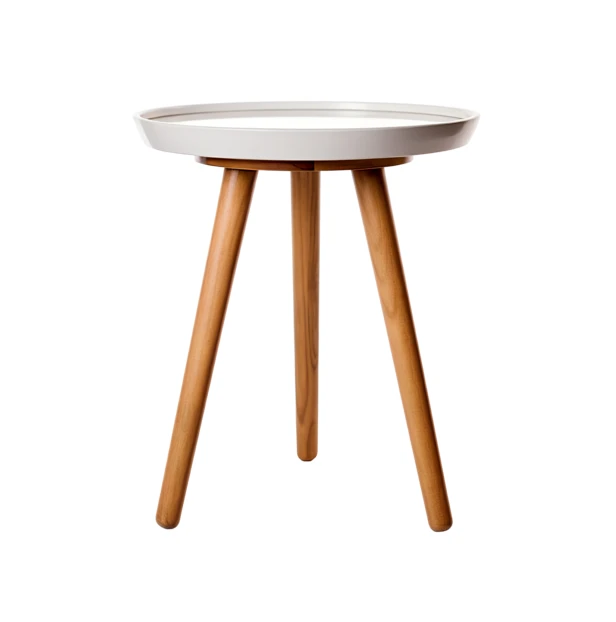 Modern round side table with white top and wooden legs