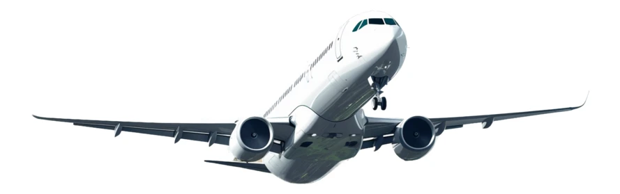 Passenger airplane taking off isolated on white background