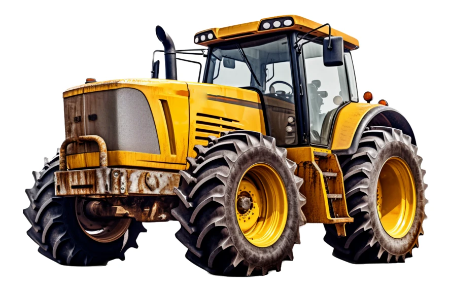 Yellow agricultural tractor isolated on white background