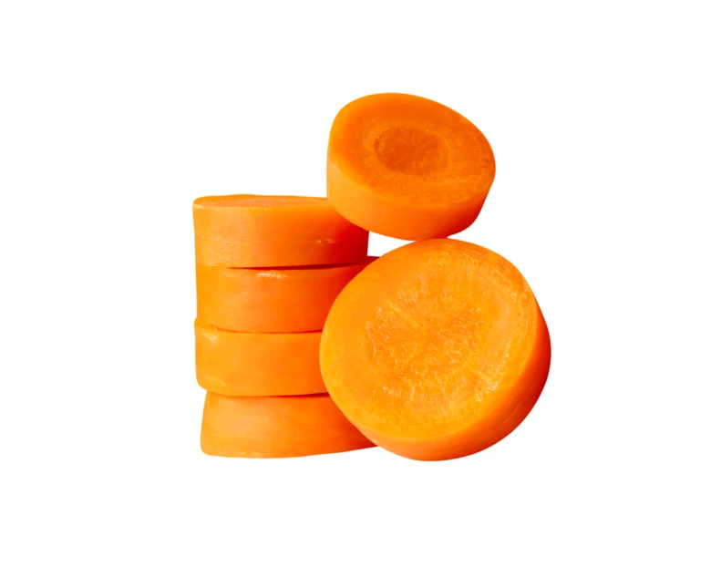 Stack of fresh carrot slices isolated on white background