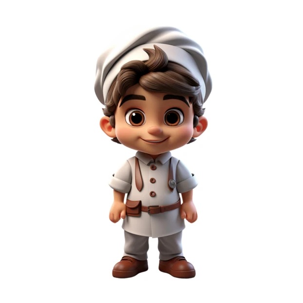 Cute 3D cartoon boy chef character in white uniform