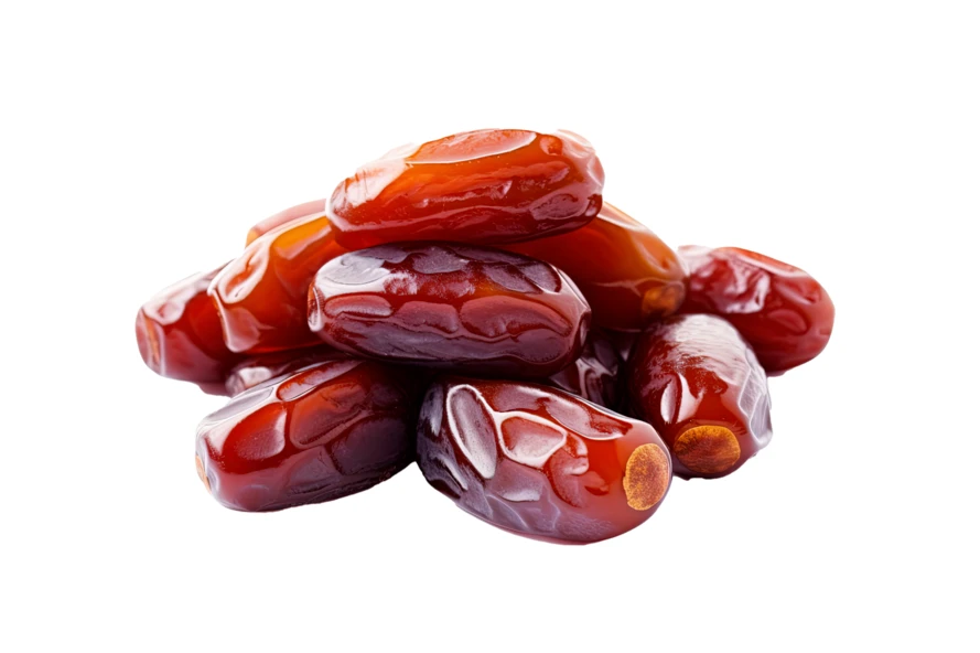 Pile of sweet dried date fruit on white background