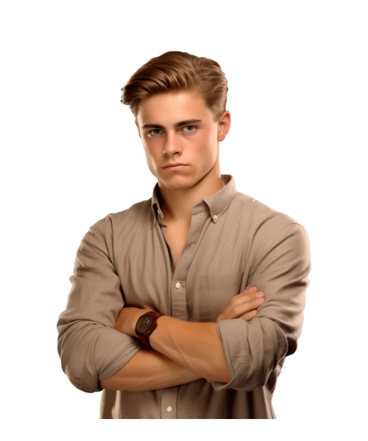 Confident young man with arms crossed on white background