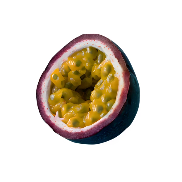 Half of a ripe passion fruit isolated on white