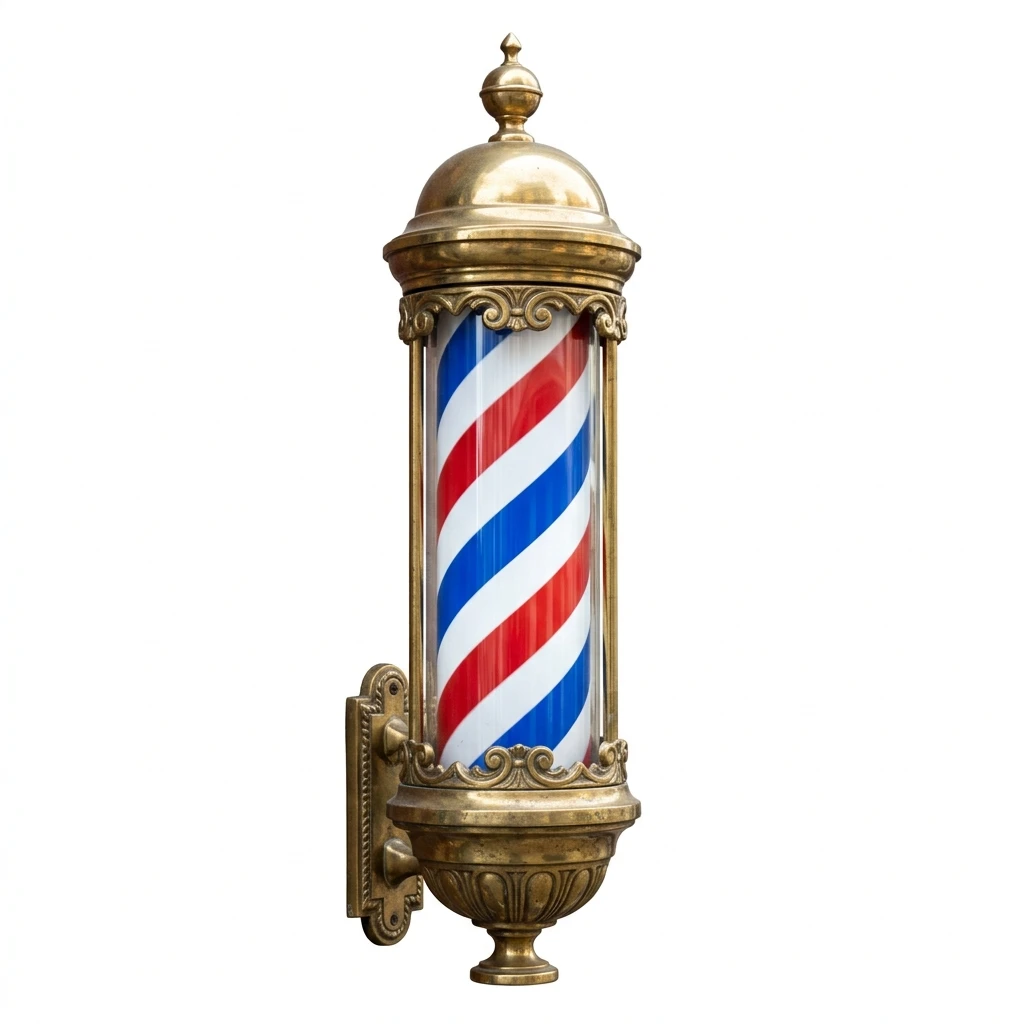 Vintage brass barber pole isolated on white background