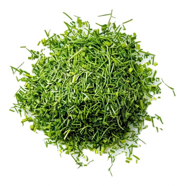 Pile of finely chopped fresh green herbs isolated on white