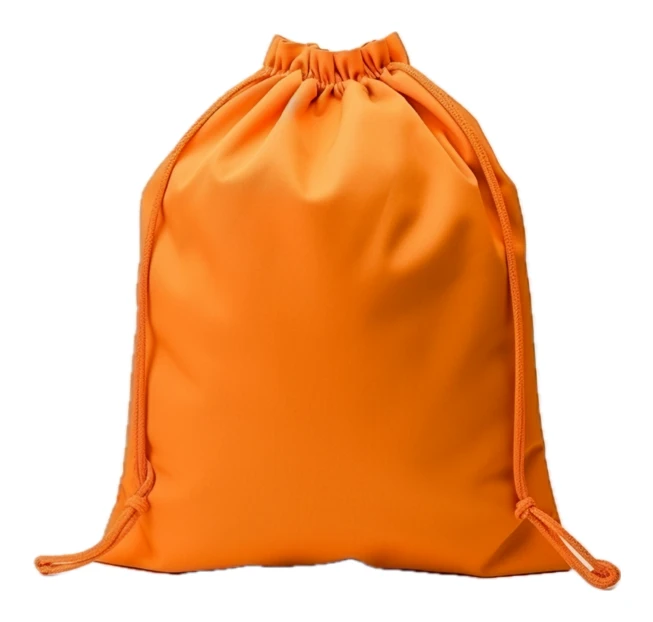 Orange drawstring backpack isolated on white background