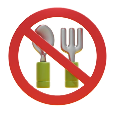 3D red prohibition sign with spoon and fork symbol