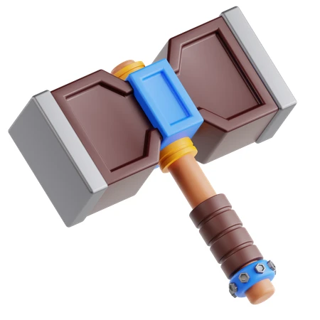 3D cartoon-style stylized war hammer isolated on white background