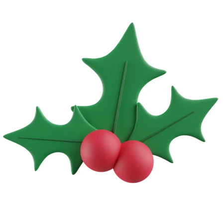 3D render of Christmas holly leaves and red berries