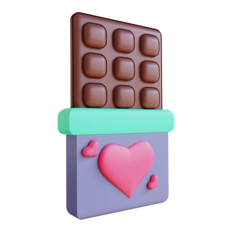 3D render of a chocolate bar with heart wrapper