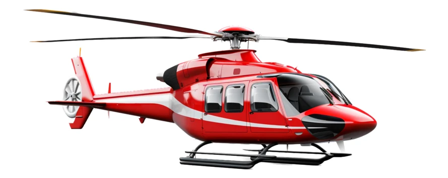 Red commercial helicopter isolated on a white background