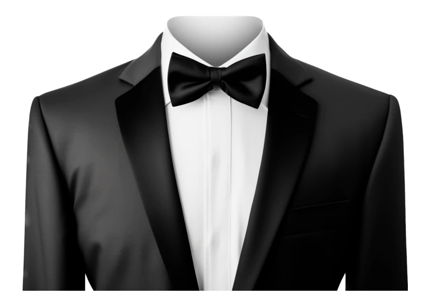 Classic black tuxedo with white shirt and black bowtie