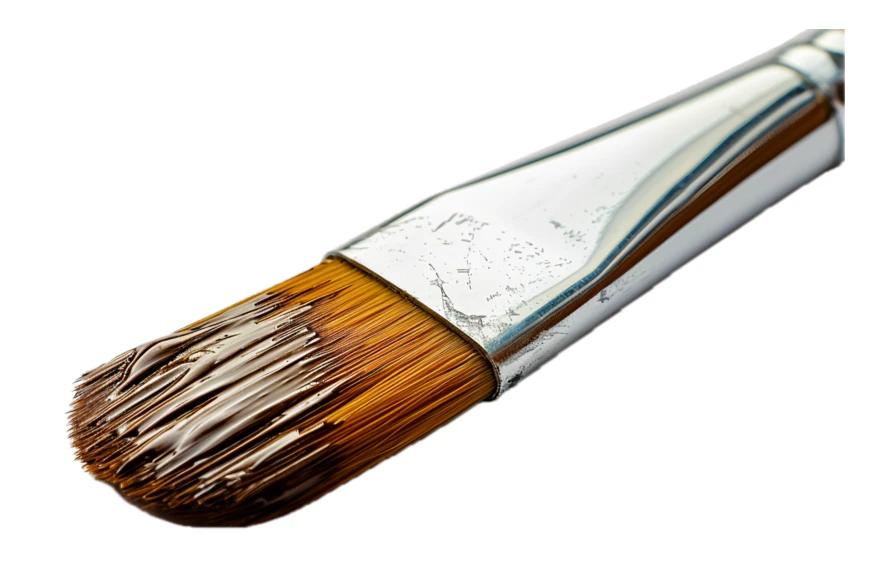 Close-up of an artist paintbrush with dark brown paint