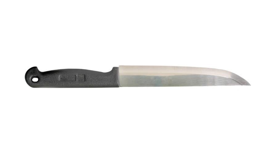 Kitchen knife with black handle on a white background
