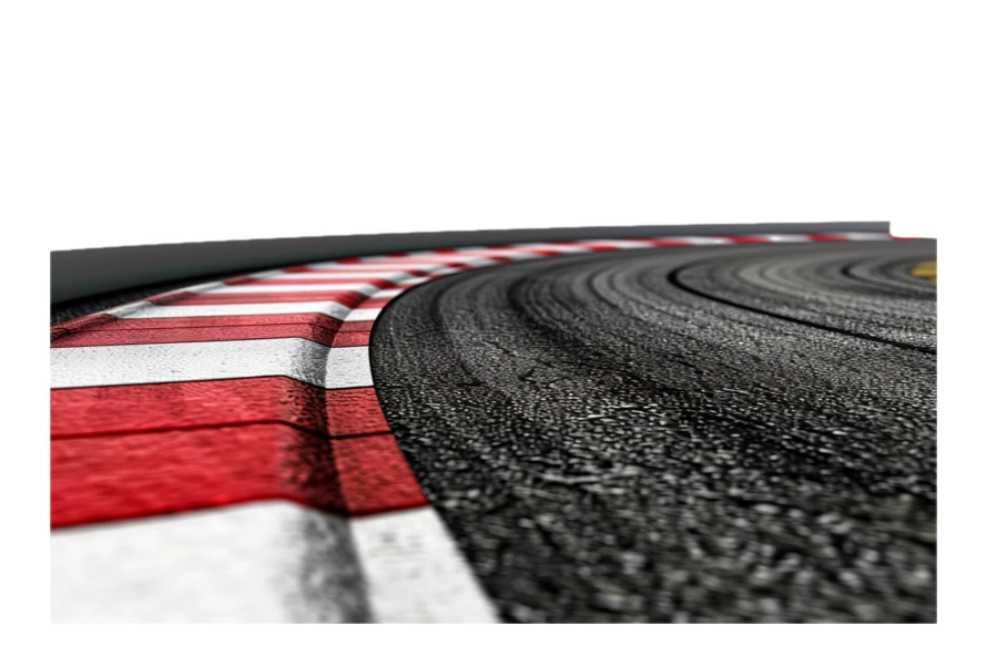 Close-up of asphalt race track curve with rumble strips