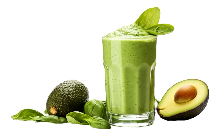 Healthy green avocado smoothie with spinach isolated on white