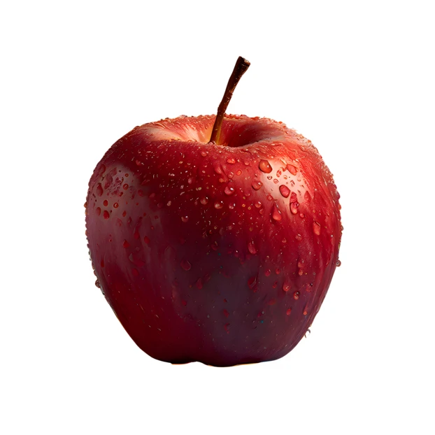 Fresh red apple with water droplets isolated on white