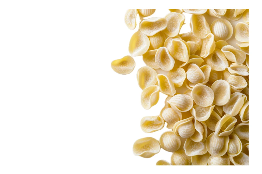 Raw orecchiette pasta heap isolated on white background