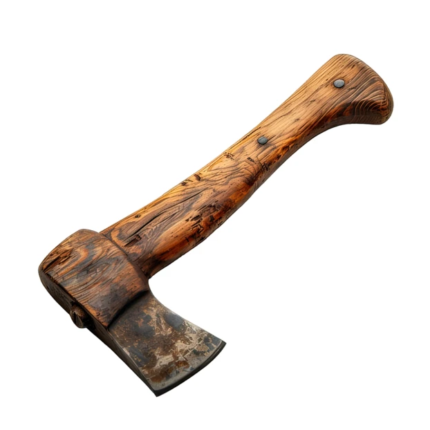 Rustic vintage small axe with wooden handle isolated on white